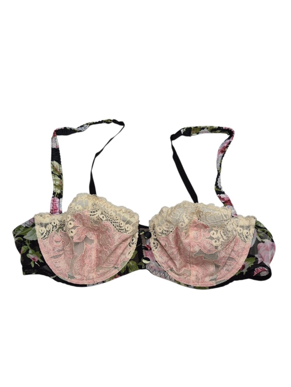 Aubade Balconette Bra Women's 36C Floral Lace Cream Pink